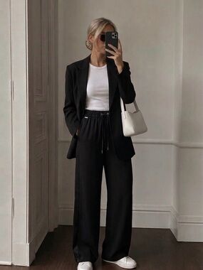 Chic Black Wide-Leg Drawstring Pants | Effortless Style & Comfort